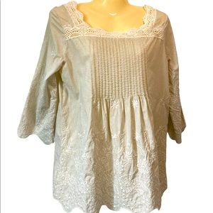 Toffee Apple Embroidery Top Vintage Prairie CottageCore Lace Beige Stripe Small